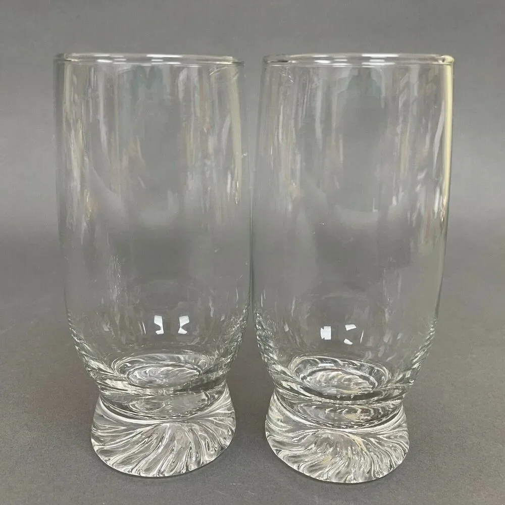 Vintage Highball Clear Glass Glasses Swirl‎ on Heavy Bottom 6 3/8